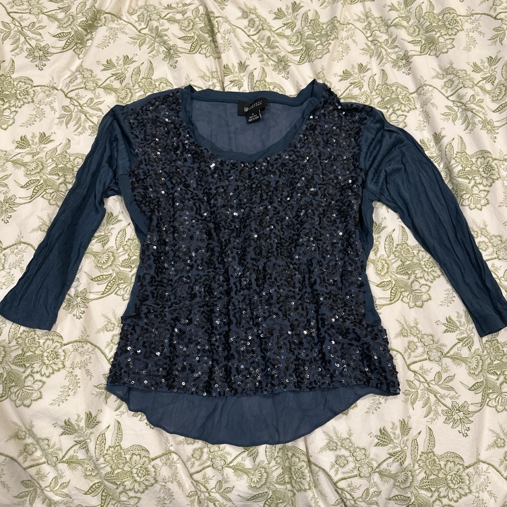 Barney’s New York Dark Blue Silk Sequin Women's Top